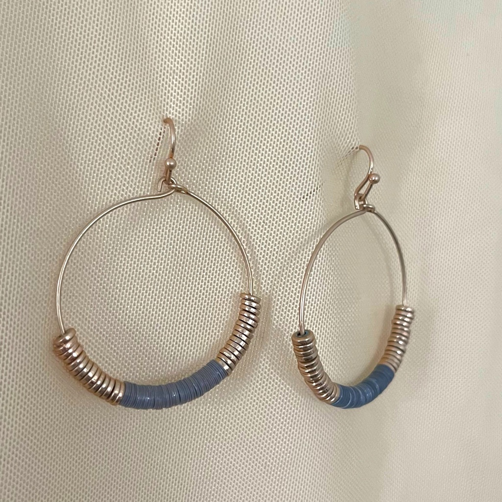 New Gold / Blueish Gray Hoop Earrings